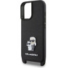 Karl Lagerfeld Saffiano Karl&Choupette Metal Pin CBDY Strap iPhone 16 Case - Black - (KF002408-0)