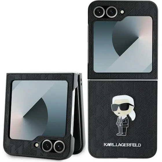 Karl Lagerfeld Saffiano Monogram Ikonik Pin Case for Samsung Galaxy Z Flip 6 - Black - (KF002201-0)
