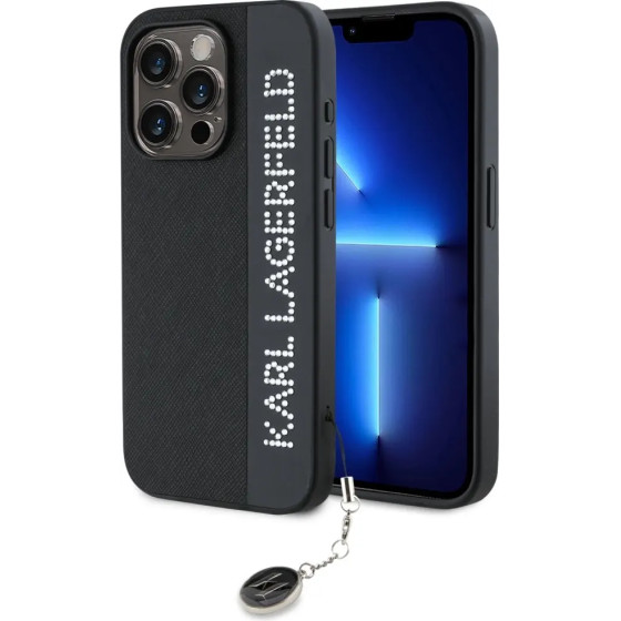 Karl Lagerfeld Saffiano Rhinestones & Charm case for iPhone 15 Pro - black - (KF002062-0)