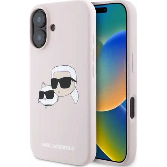 Karl Lagerfeld Silicone Case Heads Print MagSafe for iPhone 16 - Pink - (KF002229-0)