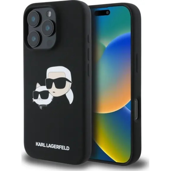 Karl Lagerfeld Silicone Case Heads Print MagSafe for iPhone 16 Pro - Black - (KF002227-0)