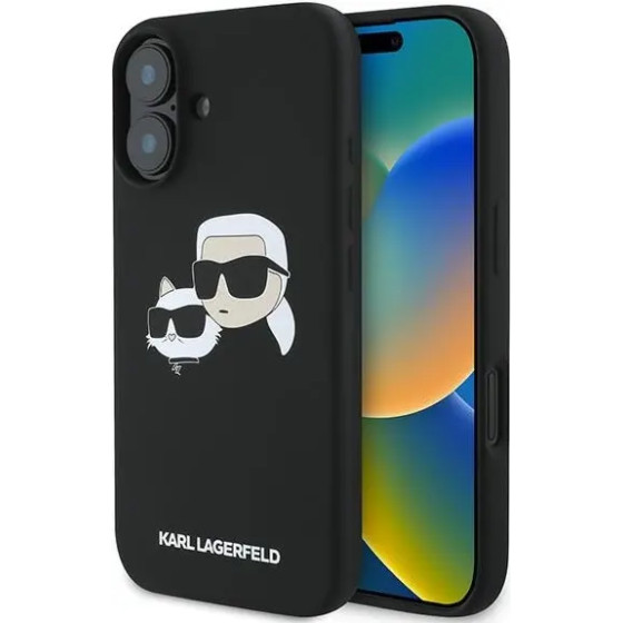 Karl Lagerfeld Silicone Case Nauble Heads Print MagSafe for iPhone 16 Plus - Black - (KF002226-0)