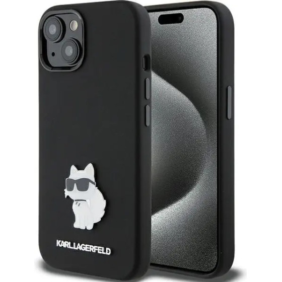 Karl Lagerfeld Silicone Choupette Metal Pin case for iPhone 15 Plus / 14 Plus - black - (KF001880-0)
