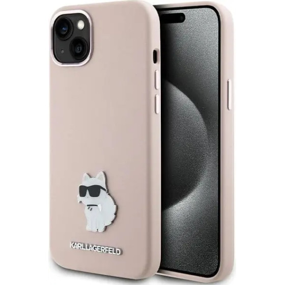 Karl Lagerfeld Silicone Choupette Metal Pin Case for iPhone 15 Plus / 14 Plus - Pink - (KF001876-0)