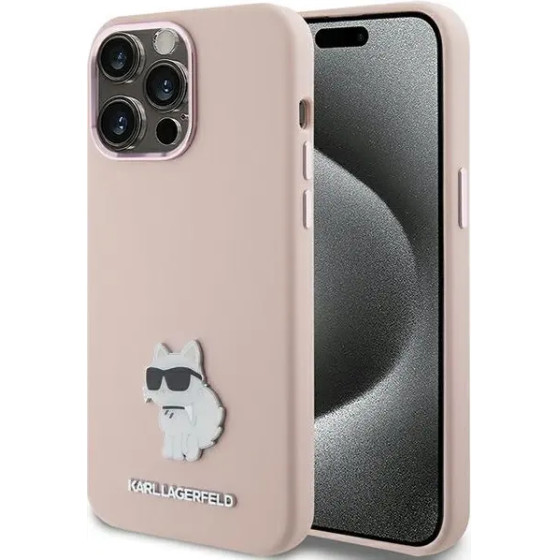 Karl Lagerfeld Silicone Choupette Metal Pin case for iPhone 15 Pro - pink - (KF001877-0)