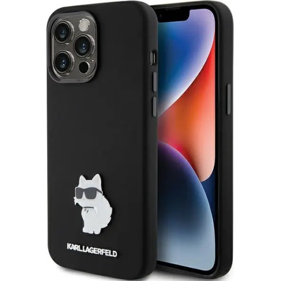 Karl Lagerfeld Silicone Choupette Metal Pin case for iPhone 15 Pro Max - black - (KF001882-0)