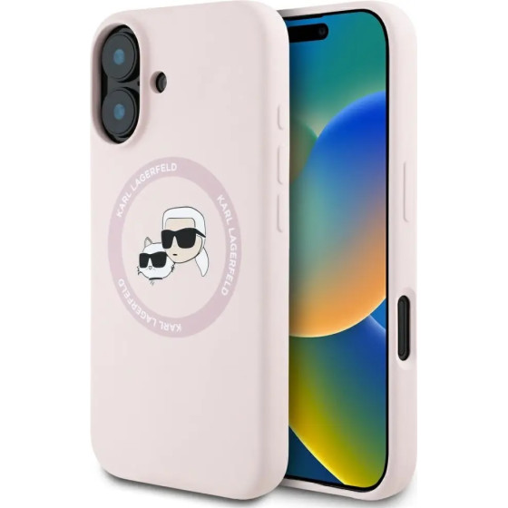 Karl Lagerfeld Silicone Double Heads And Circle MagSafe Case for iPhone 16 Pink - (KF002567-0)