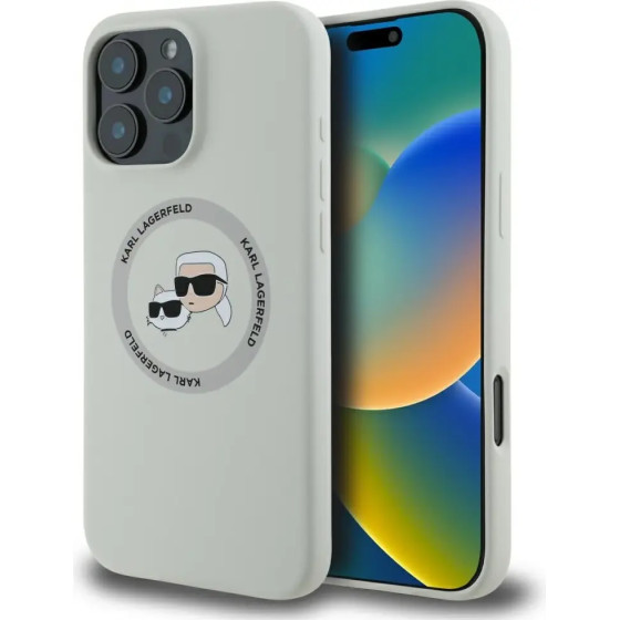 Karl Lagerfeld Silicone Double Heads And Circle MagSafe Case for iPhone 16 Pro Beige - (KF002565-0)