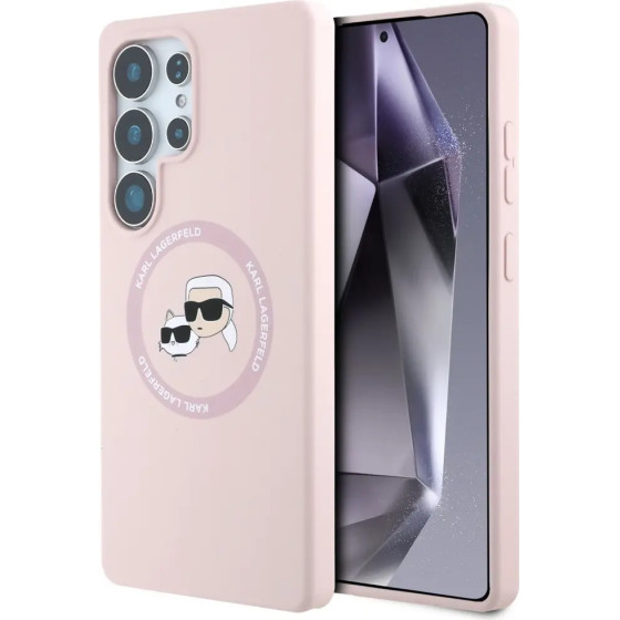 Karl Lagerfeld Silicone Double Heads And Circle MagSafe Samsung Galaxy S25 Ultra Case Pink - (KF002496-0)