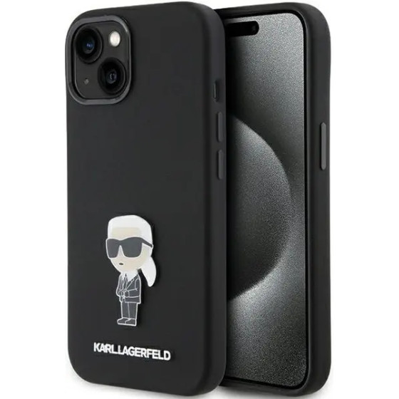 Karl Lagerfeld Silicone Ikonik Metal Pin case for iPhone 15 - black - (KF001871-0)