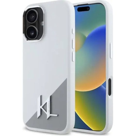 Karl Lagerfeld Silicone Initial Metal Logo MagSafe iPhone 16 Case - White - (KF002401-0)