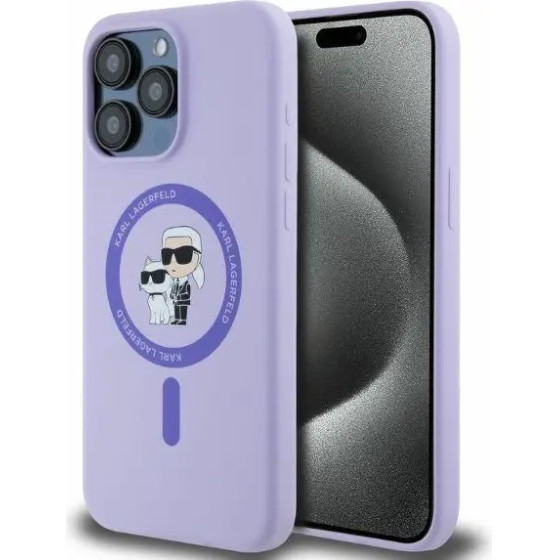 Karl Lagerfeld Silicone Karl&Choupette Heads Ring MagSafe Case for iPhone 15 Pro Max - Purple - (KF002217-0)