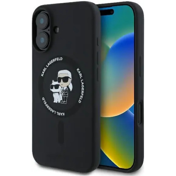 Karl Lagerfeld Silicone Karl&Choupette Heads Ring MagSafe Case for iPhone 16 Plus - Black - (KF002334-0)