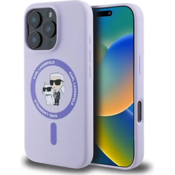 Karl Lagerfeld Silicone Karl&Choupette Heads Ring MagSafe Case for iPhone 16 Pro - Purple - (KF002219-0)