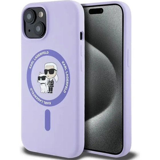 Karl Lagerfeld Silicone Karl&Choupette Heads Ring MagSafe iPhone 15 Case - Purple - (KF002215-0)