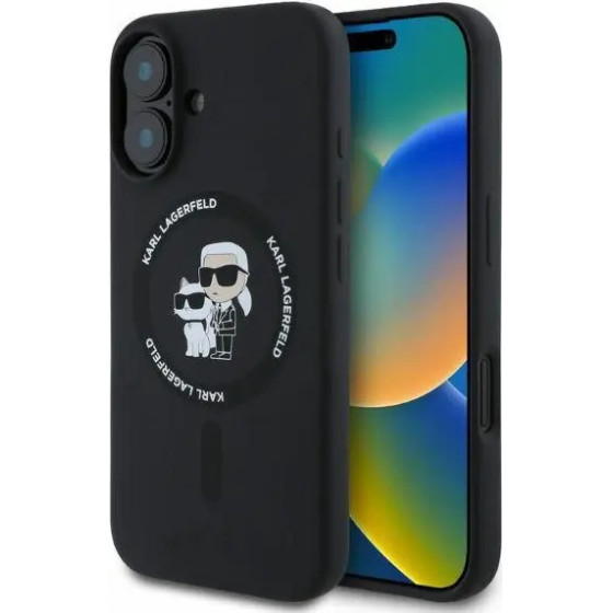 Karl Lagerfeld Silicone Karl&Choupette Heads Ring MagSafe iPhone 16 Case - Black - (KF002206-0)