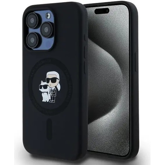 Karl Lagerfeld Silicone Karl&Choupette MagSafe case for iPhone 15 Pro - black - (KF002036-0)