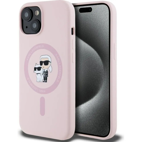 Karl Lagerfeld Silicone Karl&Choupette MagSafe iPhone 15 Plus Case - Pink - (KF002575-0)