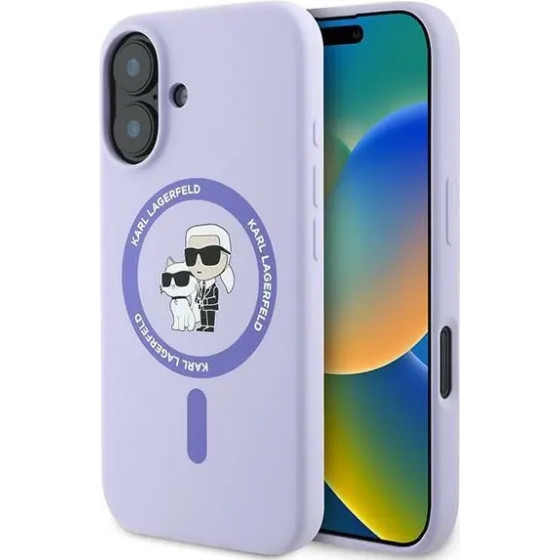 Karl Lagerfeld Silicone Karl&Choupette Ring MagSafe iPhone 16 Case - Purple - (KF002377-0)