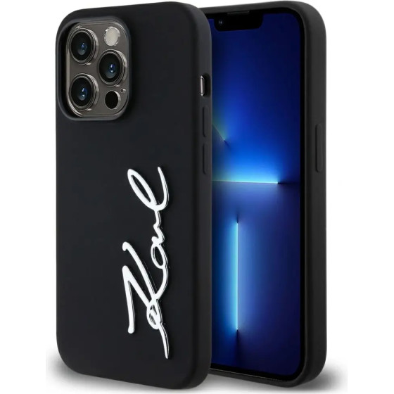 Karl Lagerfeld Silicone Metal Script Logo Case for iPhone 14 Pro Black - (KF002552-0)
