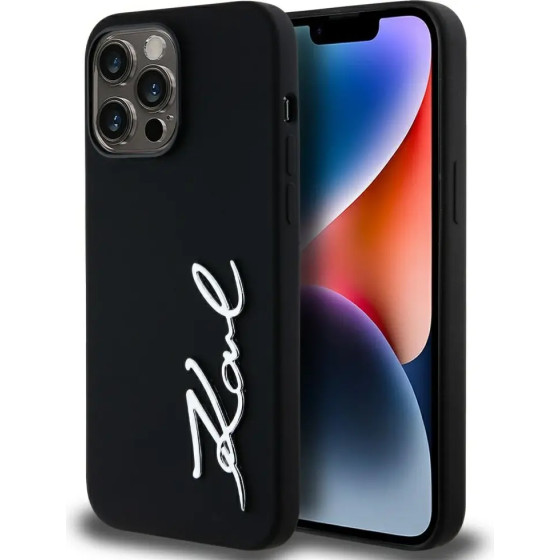 Karl Lagerfeld Silicone Metal Script Logo Case for iPhone 14 Pro Max Black - (KF002553-0)