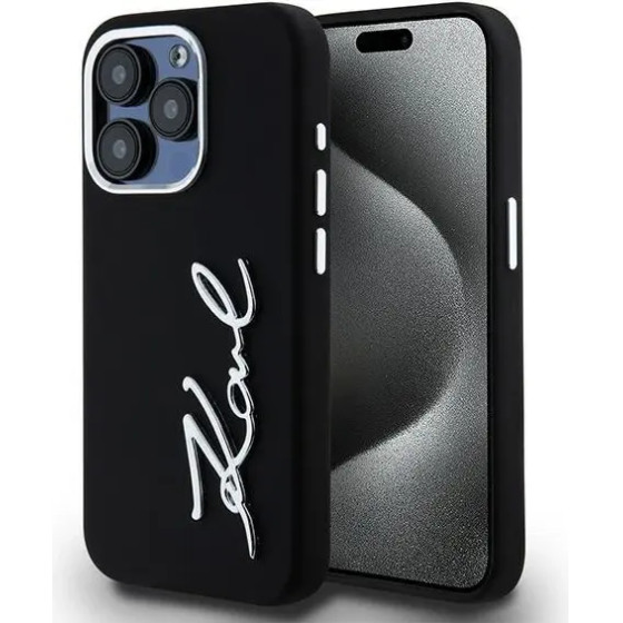 Karl Lagerfeld Silicone Metal Script Logo case for iPhone 15 Pro - black - (KF002035-0)