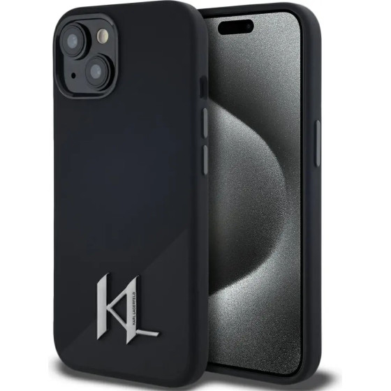 Karl Lagerfeld Silicone Shadow Metal Initial MagSafe Case for iPhone 15 Black - (KF002546-0)