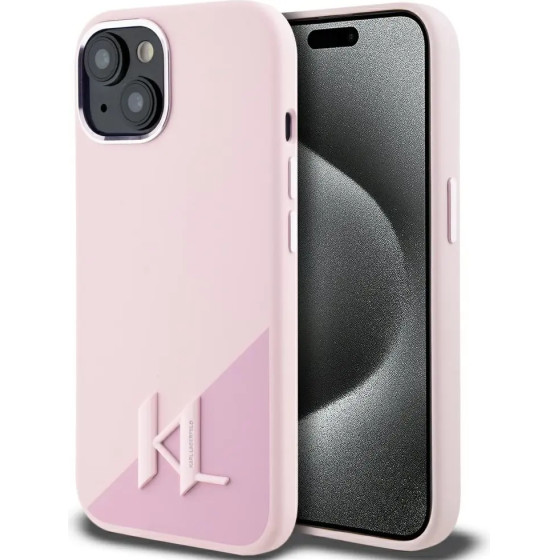 Karl Lagerfeld Silicone Shadow Metal Initial MagSafe iPhone 15 Case Pink - (KF002549-0)