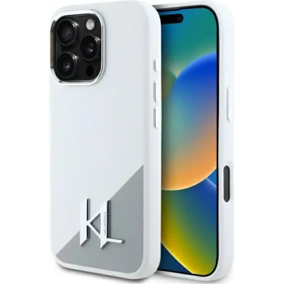 Karl Lagerfeld Silicone Shadow Metal Initial MagSafe iPhone 16 Pro Case - White - (KF002277-0)