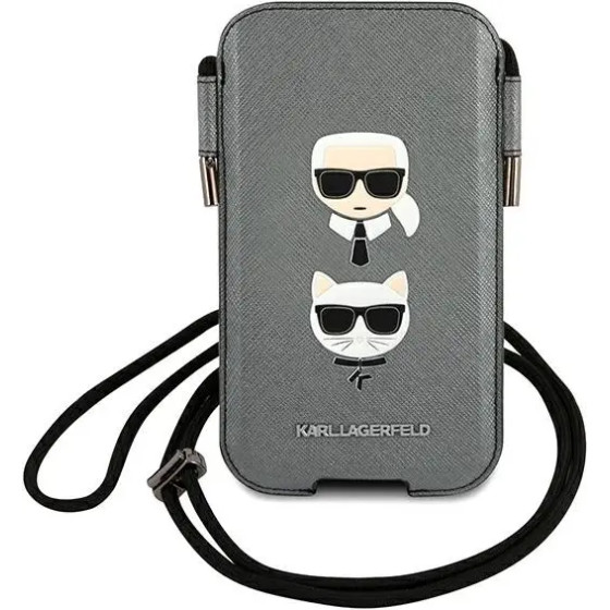 Karl Lagerfeld Torebka KLHCP12LOPHKCG 6,7'' szary/grey hardcase Saffiano Ikonik Karl&Choupette Head - (KF000940-0)
