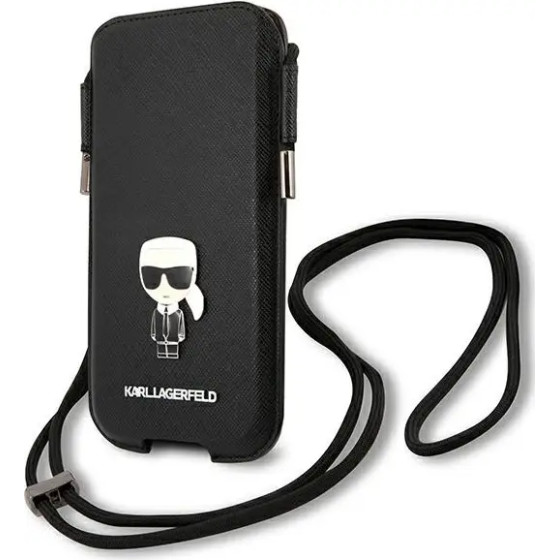 Karl Lagerfeld Torebka KLHCP12LOPHKMK 6,7'' czarny/black hardcase Saffiano Ikonik Karl's - (KF000726-0)