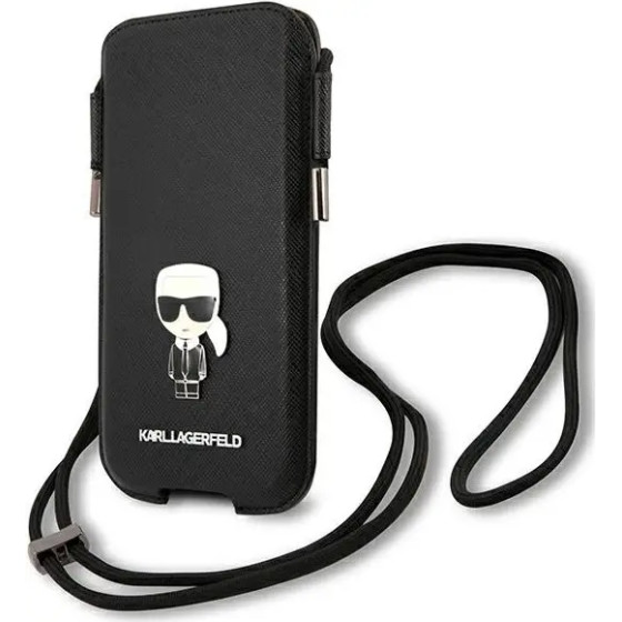 Karl Lagerfeld Torebka KLHCP12MOPHKMK 6,1'' czarny/black hardcase Saffiano Ikonik Karl's - (KF000725-0)