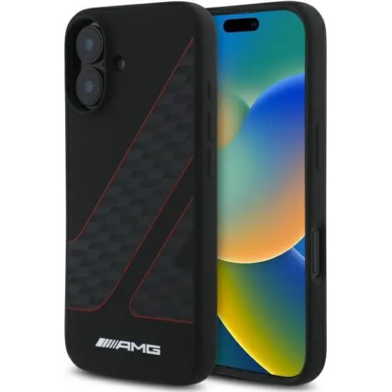 Mercedes AMG Checkered Flag Pattern MagSafe iPhone 16 Case - Black - (AMG00091-0)