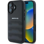 Mercedes AMG Leather Debossed Lines Black Logo iPhone 16 Case - Black - (AMG00085-0)