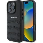 Mercedes AMG Leather Debossed Lines Black Logo iPhone 16 Pro Max Case - Black - (AMG00087-0)