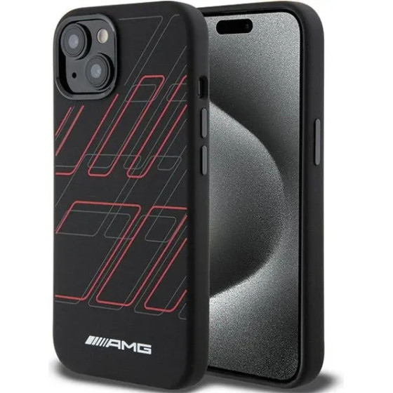 Mercedes AMG Silicone Large Rhombuses Pattern MagSafe Case for iPhone 15 Plus / 14 Plus - Black - (AMG00076-0)