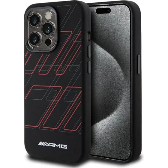 Mercedes AMG Silicone Large Rhombuses Pattern MagSafe case for iPhone 15 Pro - black - (AMG00077-0)