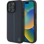 Mercedes MB Blue Line Leather MagSafe Case for iPhone 16 Pro Max - Navy Blue - (Mer008308-0)