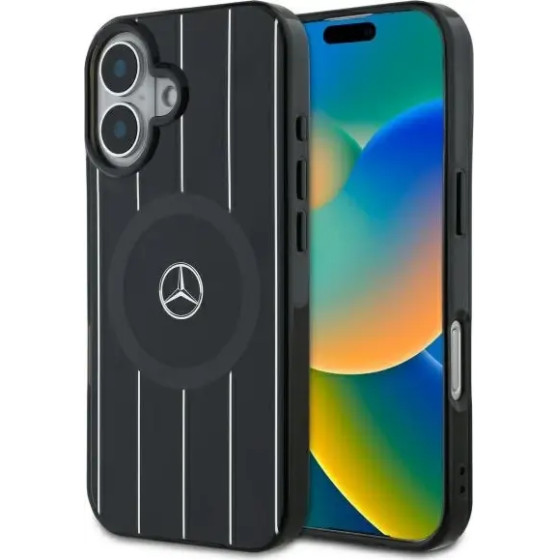 Mercedes MB Double Layer Crossed Lines MagSafe case for iPhone 16 - black - (Mer008317-0)