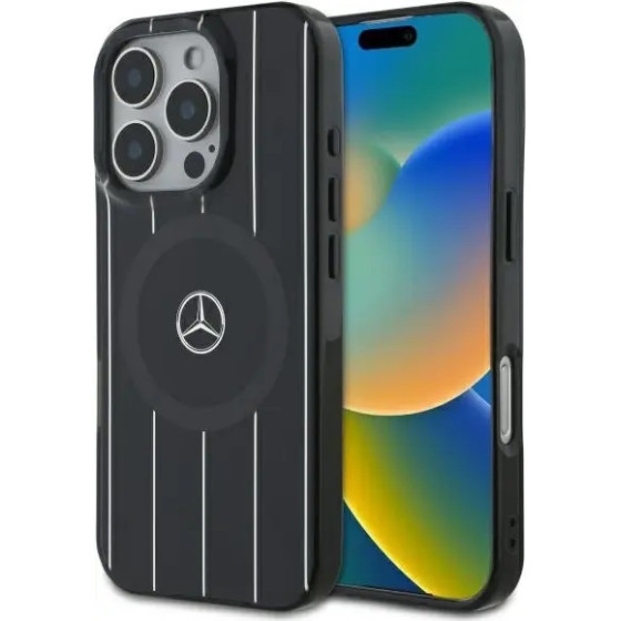 Mercedes MB Double Layer Crossed Lines MagSafe Case for iPhone 16 Pro Max - Black - (Mer008321-0)