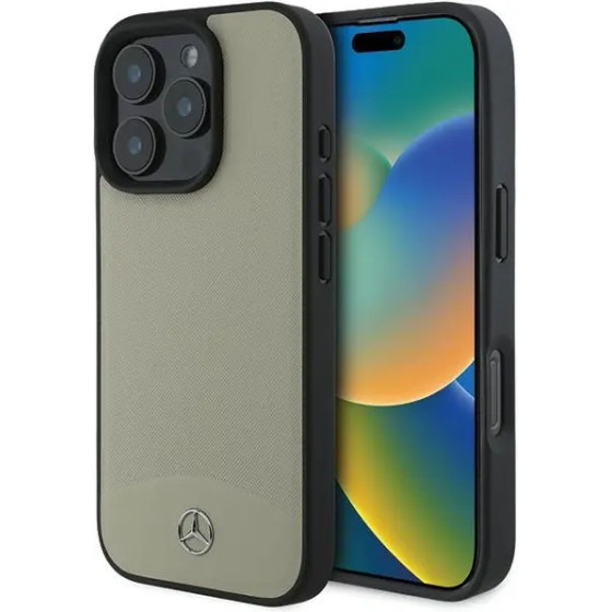Mercedes MB Textured and Plain Leather MagSafe case for iPhone 16 Pro Max - beige - (Mer008303-0)