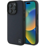 Mercedes MB Wood Imitation Leather MagSafe Case for iPhone 16 Pro Max - Navy Blue - (Mer008306-0)