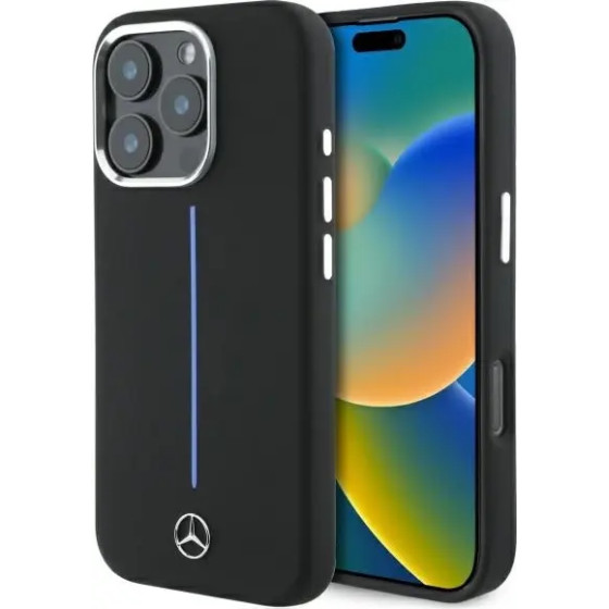 Mercedes Silicone Blue Stripe MagSafe iPhone 16 Pro Case - Black - (Mer008290-0)