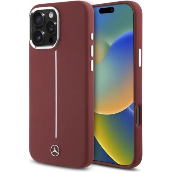 Mercedes Silicone White Stripe MagSafe Case for iPhone 16 Pro Max - Red - (Mer008337-0)