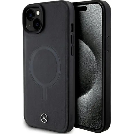 Mercedes Smooth Leather MagSafe case for iPhone 15 Plus - black - (Mer007844-0)