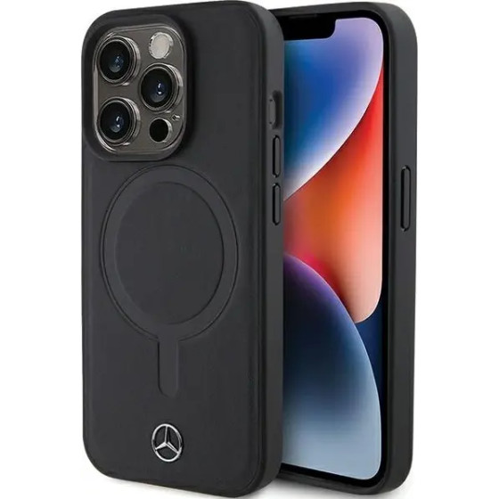Mercedes Smooth Leather MagSafe case for iPhone 15 Pro - black - (Mer007845-0)
