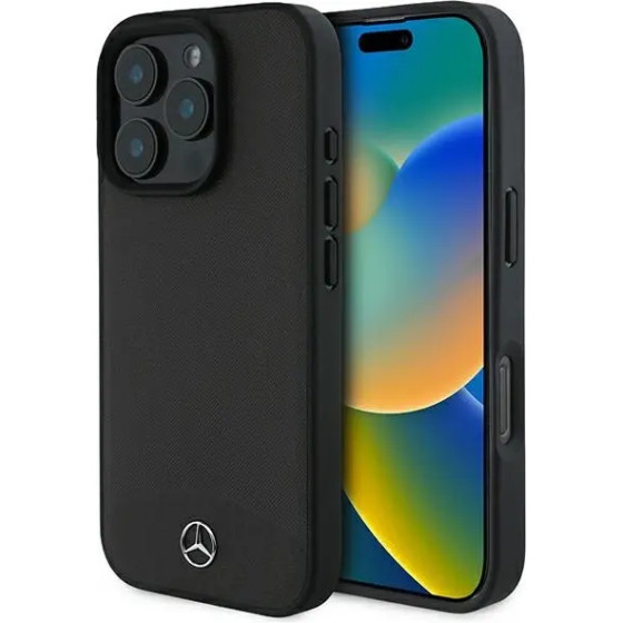 Mercedes Textured And Plain Leather MagSafe case for iPhone 16 Pro Max - black - (Mer008284-0)