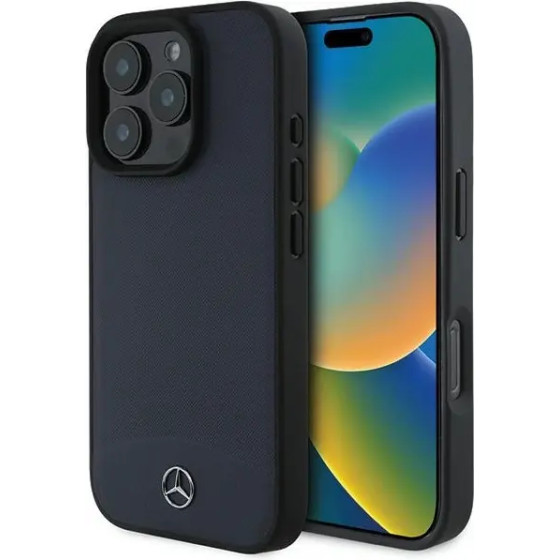 Mercedes Textured And Plain Leather MagSafe Case for iPhone 16 Pro Max - Navy Blue - (Mer008304-0)