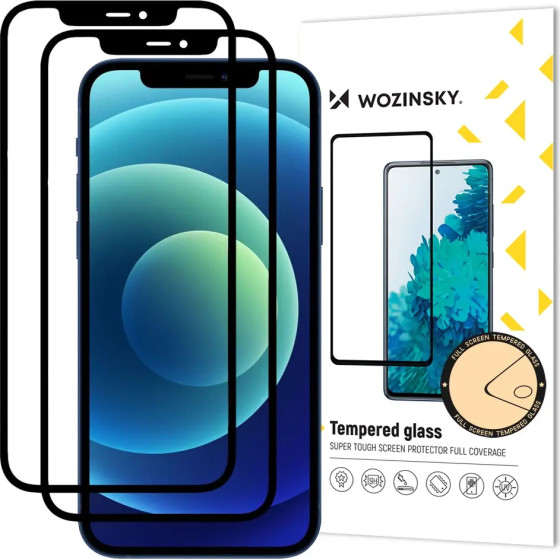 Wozinsky 2x Tempered Glass Full Glue Super Tough Screen Protector Full Coveraged with Frame Case Friendly for iPhone 12 Pro / iPhone 12 black - (Wozinsky Tempered glass Full glue iPhone 12 / 12 Pro 6,1'' black 2pcs)