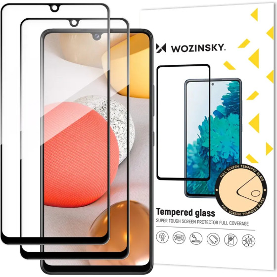 Wozinsky 2x Tempered Glass Full Glue Super Tough Screen Protector Full Coveraged with Frame Case Friendly for Samsung Galaxy A42 5G black - (Wozinsky Tempered glass Full Glue Samsung A42 5G black 2pcs)